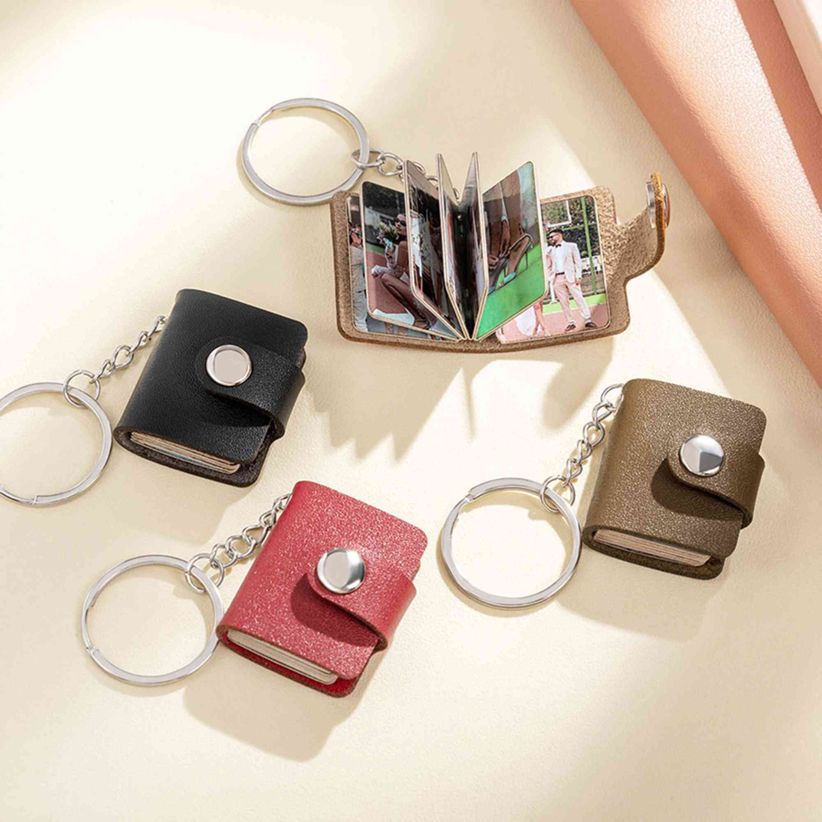 Personalized Engraved Mini Leather Photo Album Keychain, Custom Multi-photo Keyring, Christmas/Birthday/Anniversary Gift for Couple/Bestie/Family