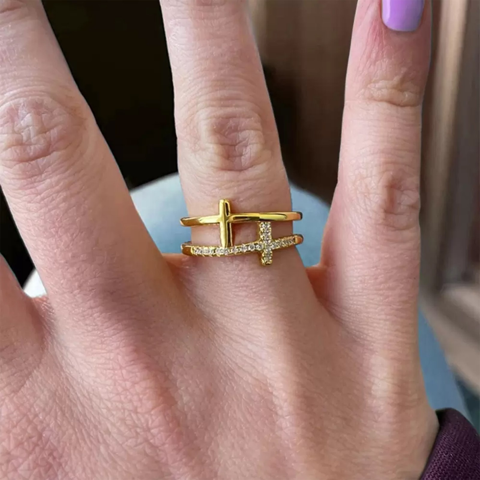 Faith Hope Cross Hug Ring, Adjustable Cross Ring for Women, Sterling Silver 925 Ring, Religious Jewelry, Anniversary/Birthday/Christmas Gift for Girls