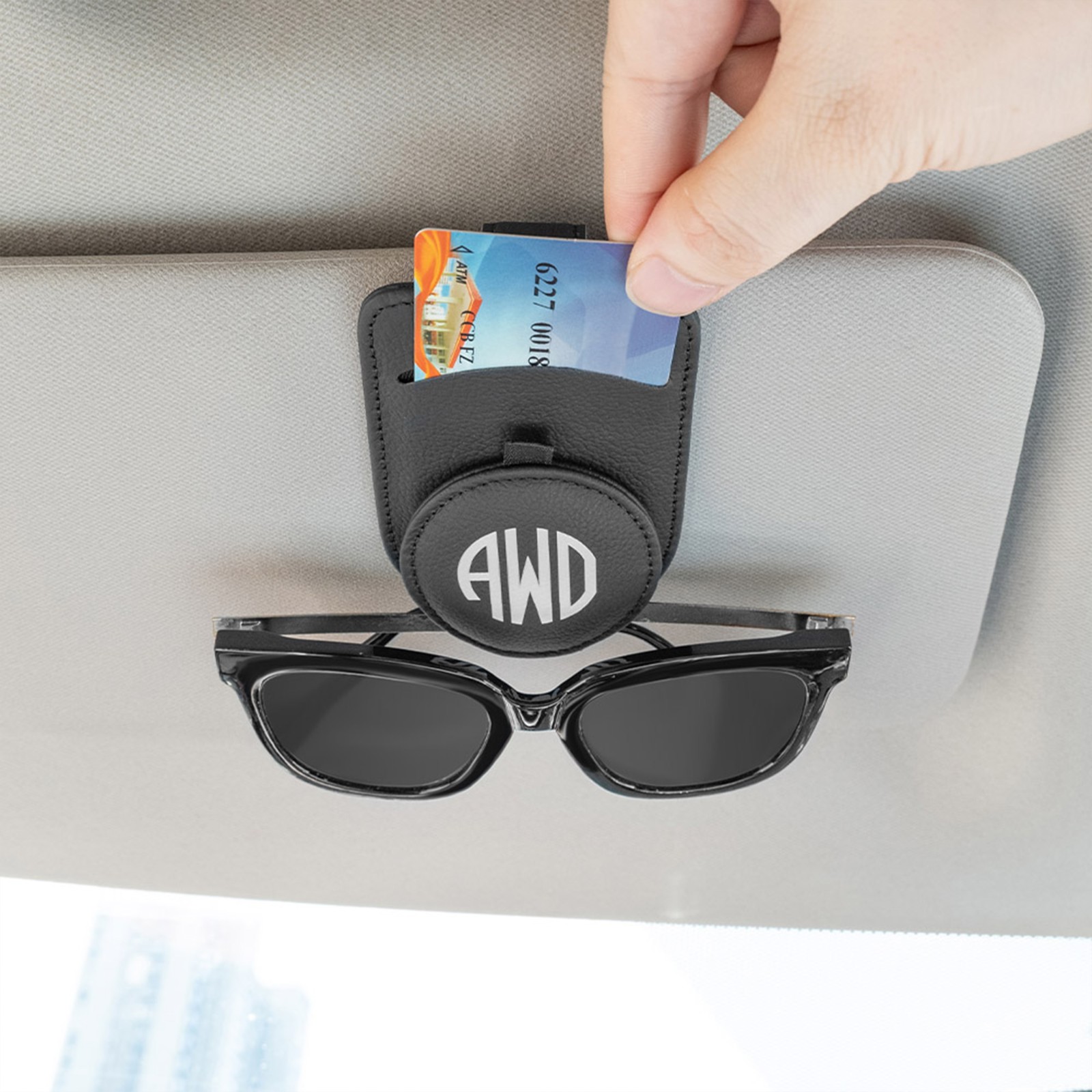 Personalized Initial & Name Car Sunglasses Holder, Multicolor Sun Visor Leather Magnetic Clip for Sunglasses, Birthday/Vacation Gift for Her/Him