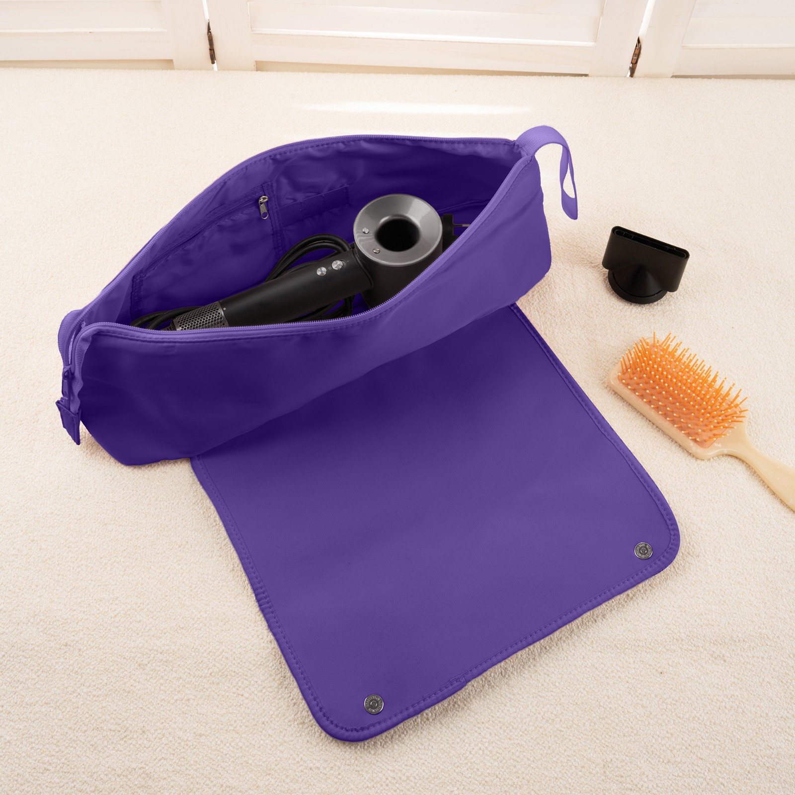 Custom Name & Birth Flowers Hair Tools Storage Bag, Straightener Curling Iron Travel Bag with Heat Resistant Mat, Haircare Accessories, Gift for Her