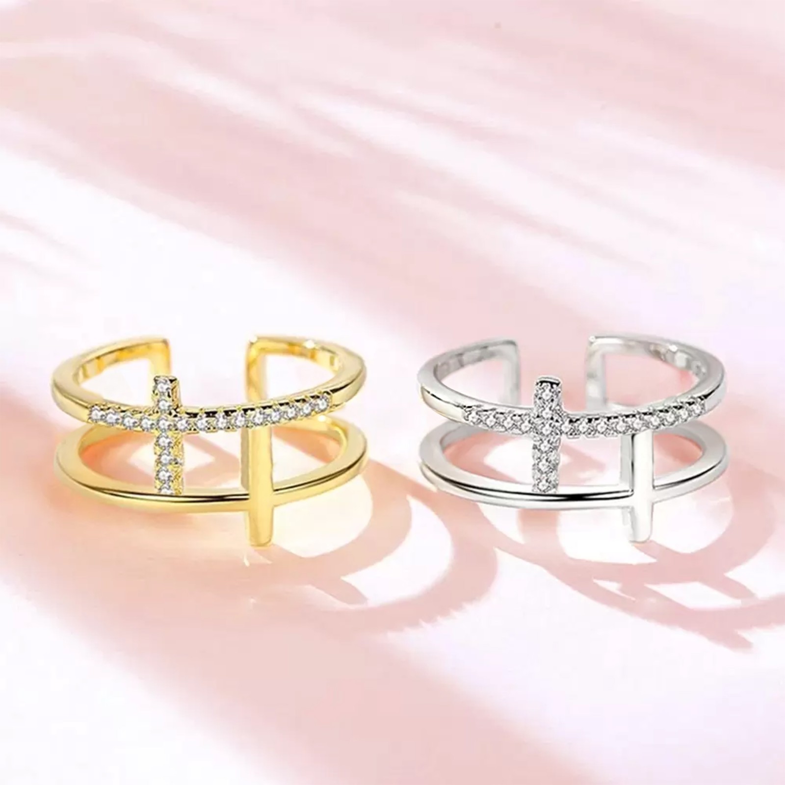 Faith Hope Cross Hug Ring, Adjustable Cross Ring for Women, Sterling Silver 925 Ring, Religious Jewelry, Anniversary/Birthday/Christmas Gift for Girls