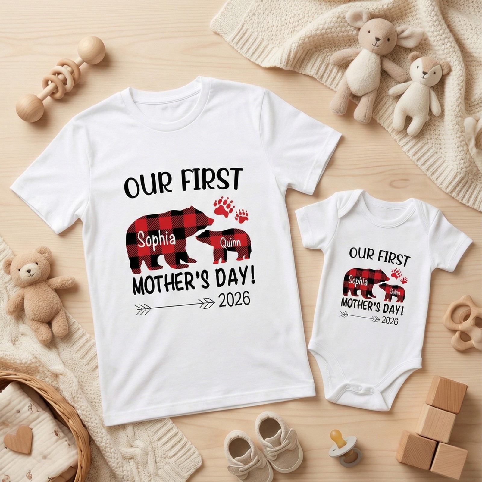 Our First Mother's day Mom and Baby Set, Customized Animals/Pattern Babysuit&Mommy T-shirt, Personalized T-shirt & BabyRomper, New Mom Gift