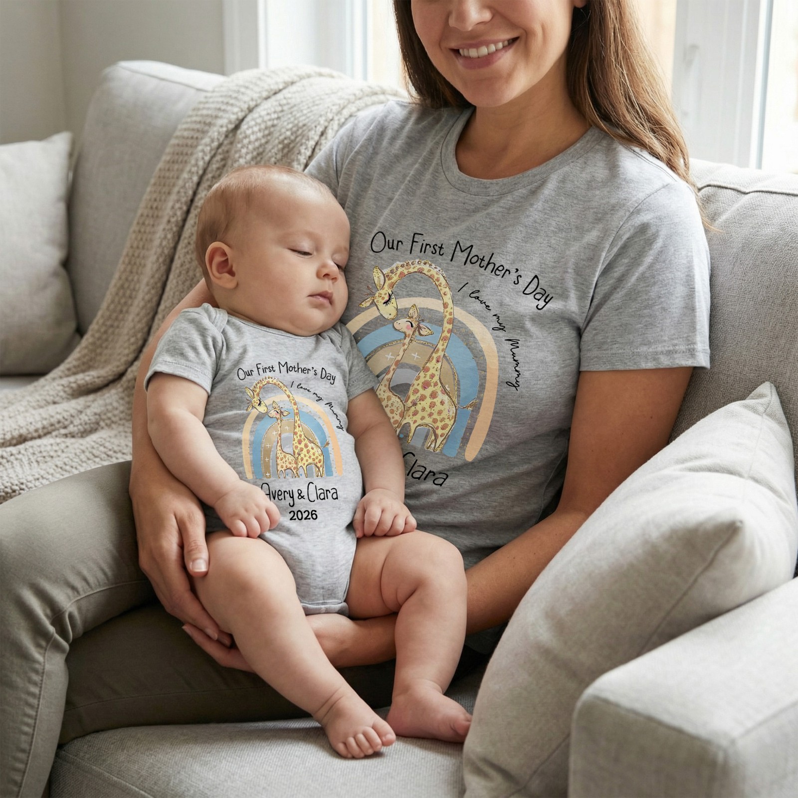 Our First Mother's day Mom and Baby Set, Customized Animals/Pattern Babysuit&Mommy T-shirt, Personalized T-shirt & BabyRomper, New Mom Gift