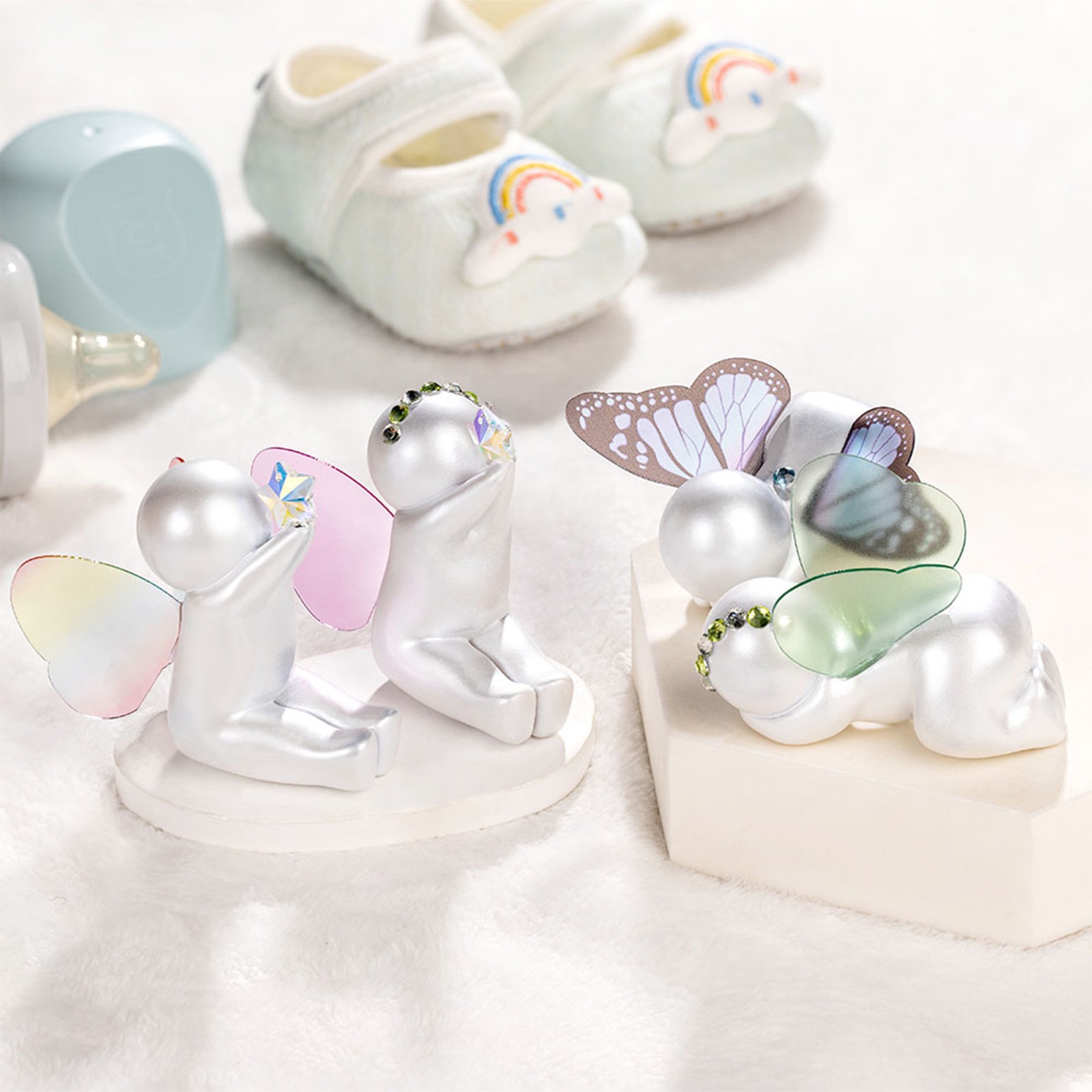 Personalized Birthstone Sleeping Baby Memorial Sculpture with Butterfly or Angel Wings, Miscarriage Pregnancy Infant Loss Sympathy Gift for Mom