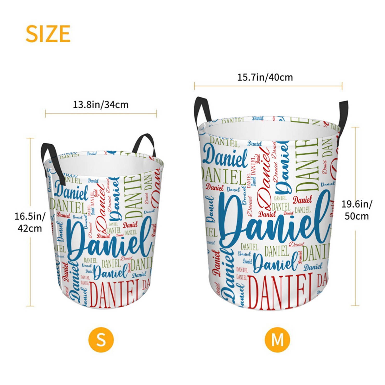 Custom Name Word Cloud Collapsible Storage Basket with Handle, Large Capacity Laundry Basket for Bathroom/Nursery/Living Room, Gift for Kids/Family