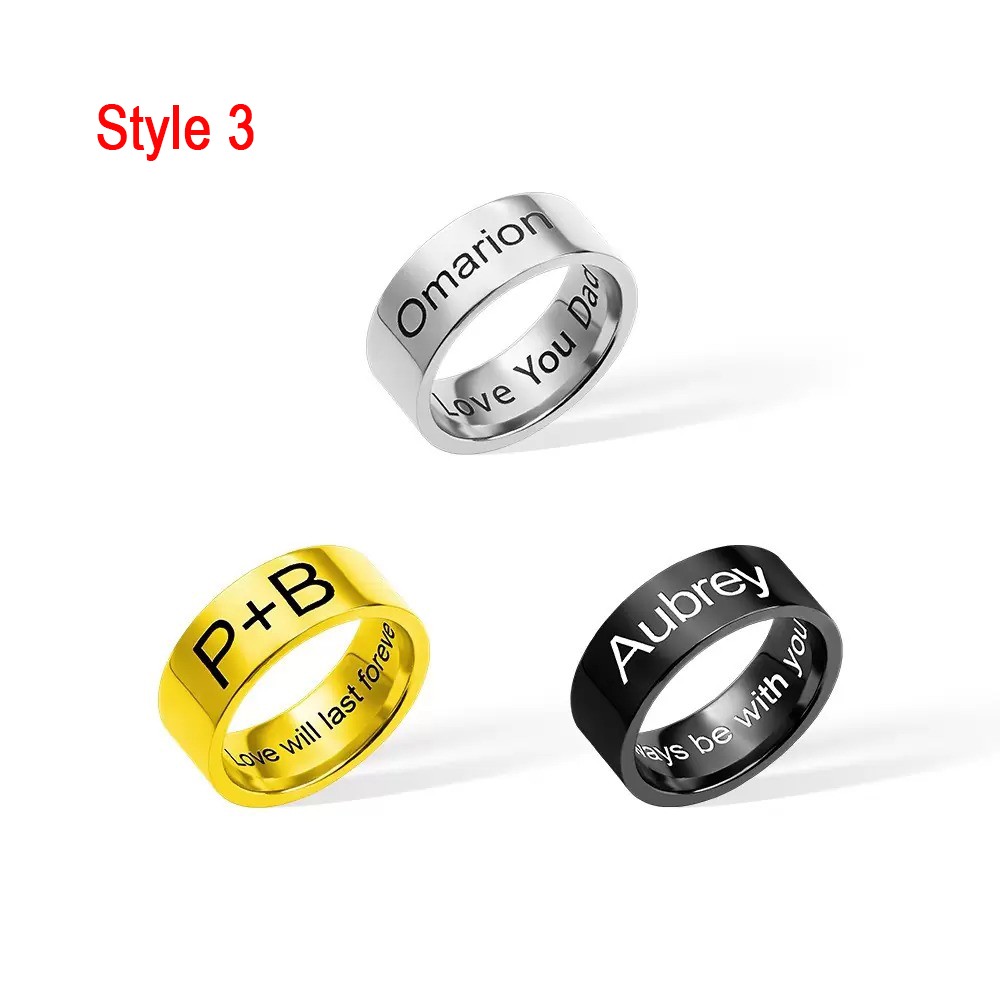 Men's Engraved Ring Stainless Steel Promise Rings, Black/Silver/Gold Plated Matte Finish Personalized Ring, Custom Men's Gifts for Husband/Dad/Boyfriend
