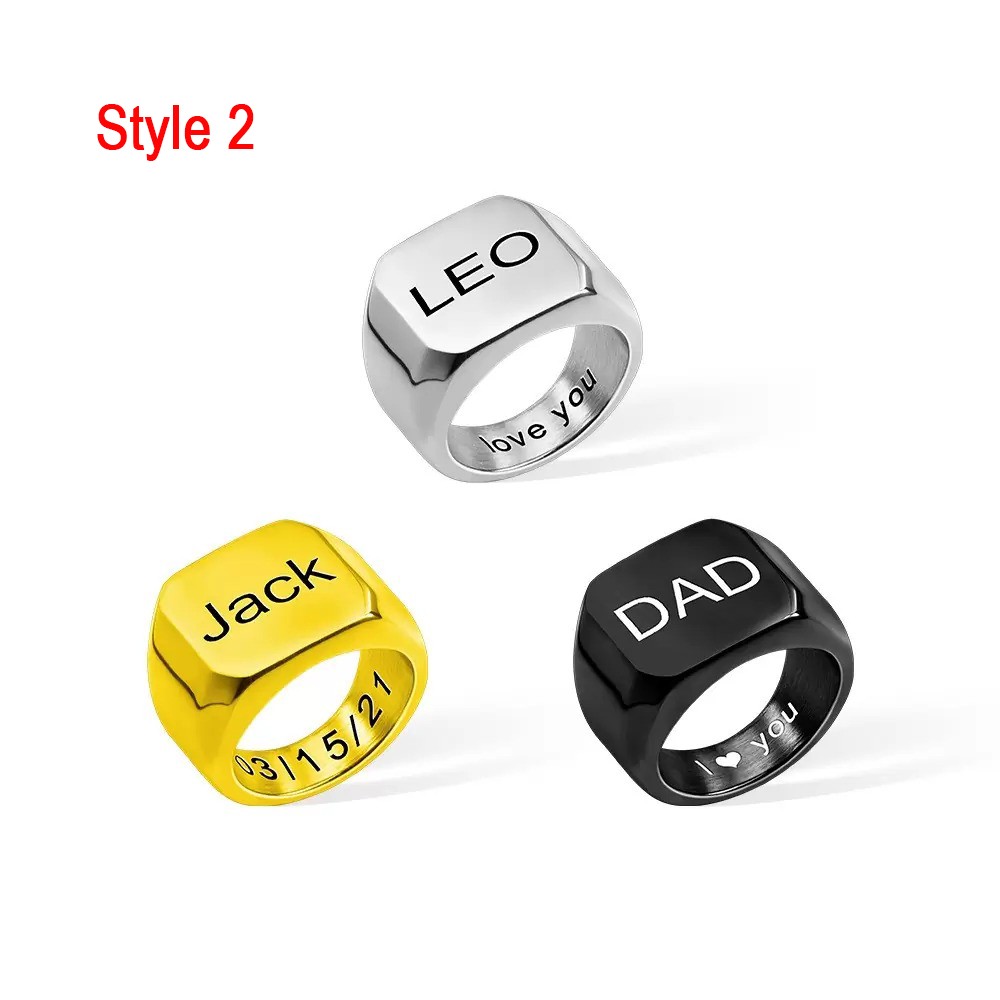 Men's Engraved Ring Stainless Steel Promise Rings, Black/Silver/Gold Plated Matte Finish Personalized Ring, Custom Men's Gifts for Husband/Dad/Boyfriend