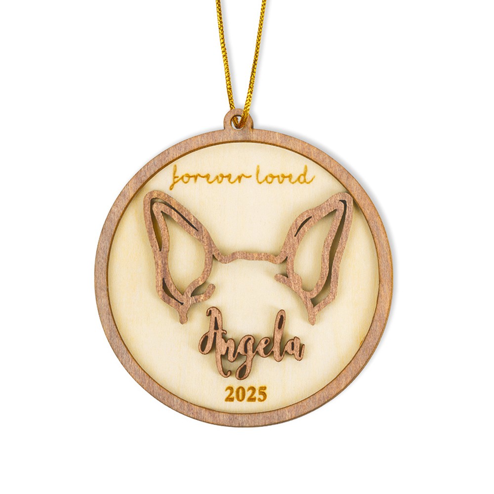 Personalized Dog Ear Memorial Ornament, Custom Wooden Ornament, Christmas Tree Decor, Dog Accessories, Dog Memorial Gift, Gift for Pet Lover/Dog Mom