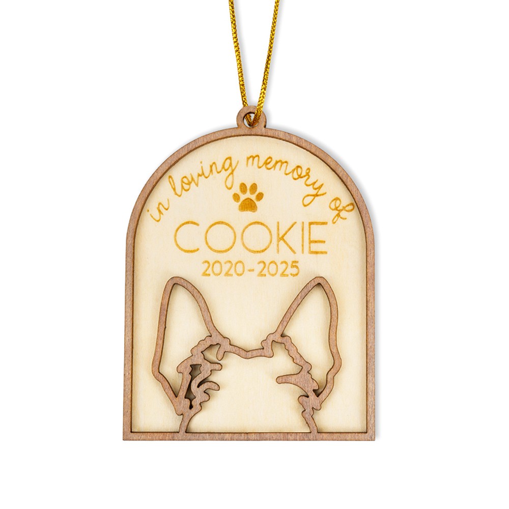 Personalized Dog Ear Memorial Ornament, Custom Wooden Ornament, Christmas Tree Decor, Dog Accessories, Dog Memorial Gift, Gift for Pet Lover/Dog Mom